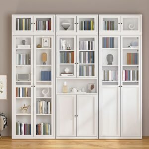 Wooden Modern Bookcase With Embedded 2/6 Doors Storage Living Room Library Cabinet Book Shelvese Bookshelf