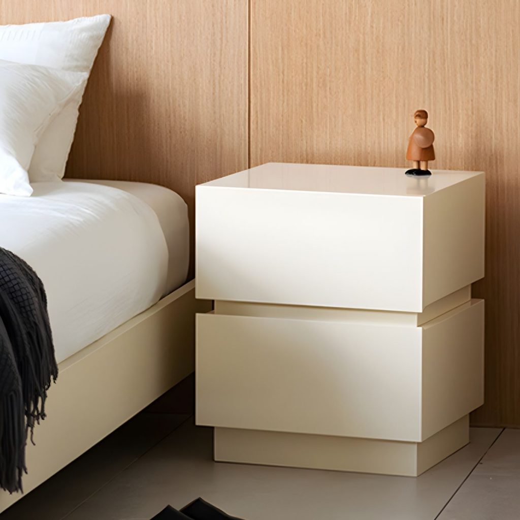 Polished Urban Nightstand in matte black and white with E0 panels.