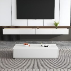 White Wood TV Stand with 4 Drawers for Modern Entertainment Centers