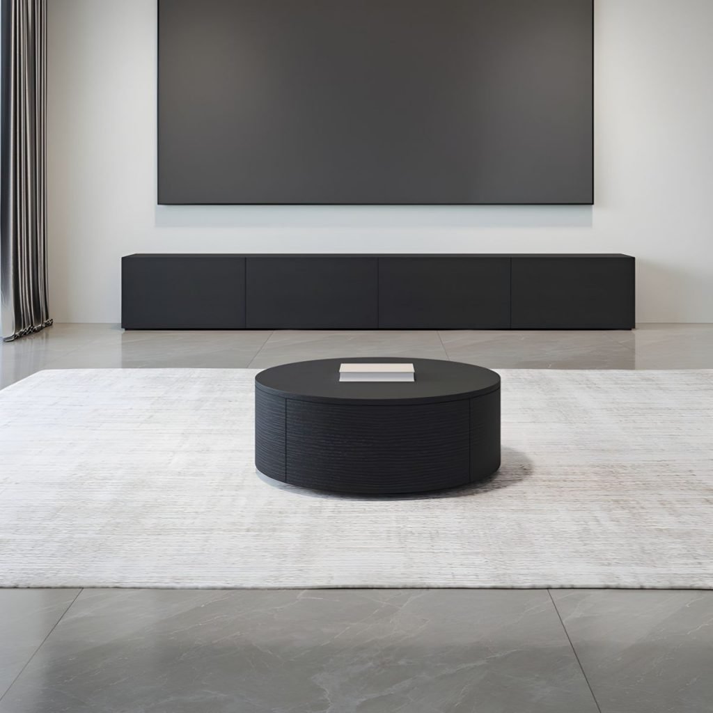 Black Oak Texture TV Console 180cm with flap door and 2 drawers.