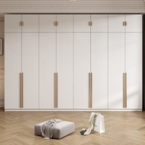 White Modish Manufactured Wood Armoire Cabinet with Soft Close Drawer and Door, Interior Shelves, and Clothing Rod