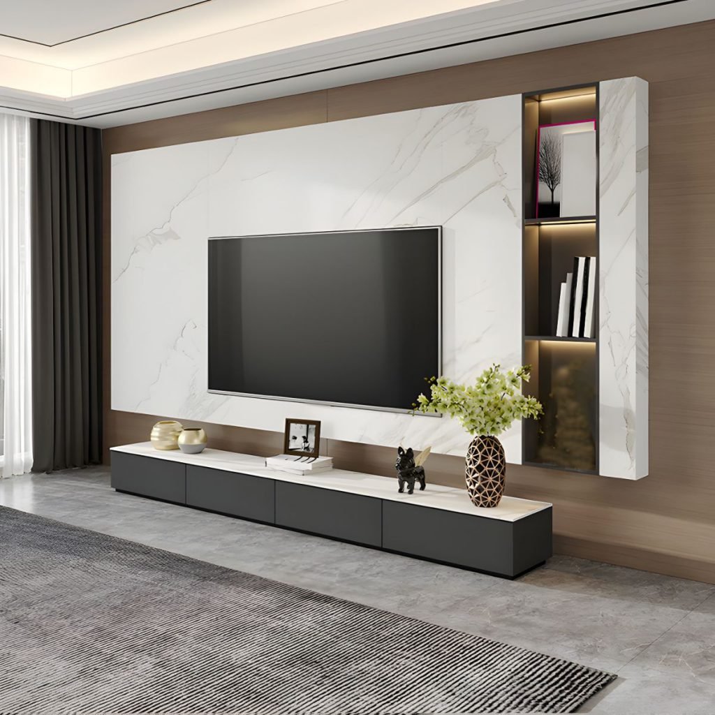 Urban Grey Slim TV Bench 200cm with 4 drawers.