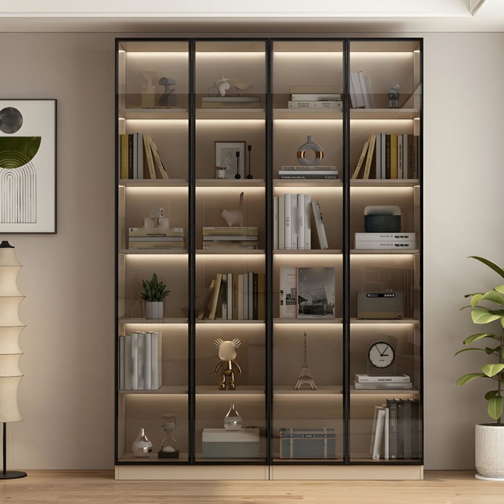 1200x12002 307 Luxury Vertical Organizing Shelf with 4 Cabinets and 3-Shelfin, with lights, Closed Back