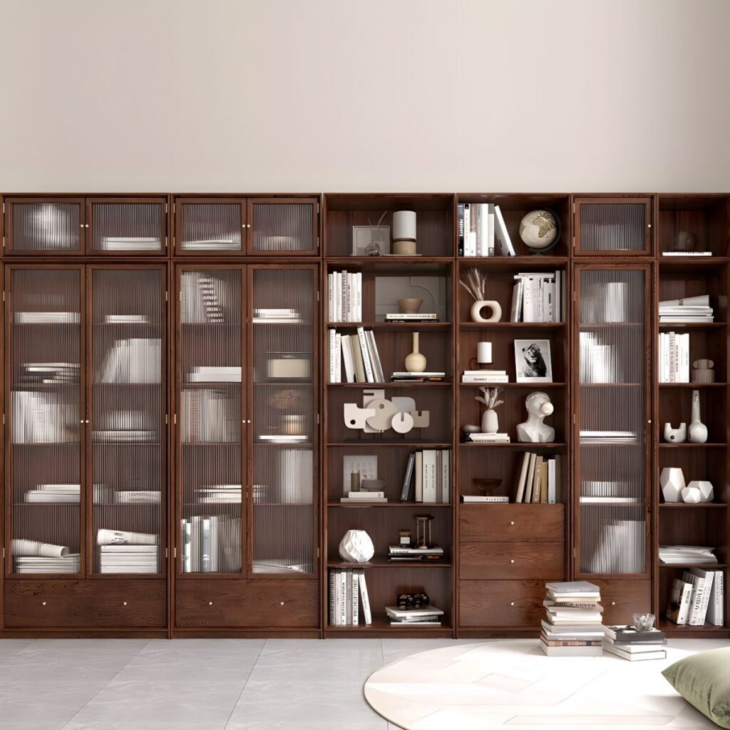 1200x12002 313 Luxury Modular Bookcase System with Fluted Glass Doors JX-BC-071