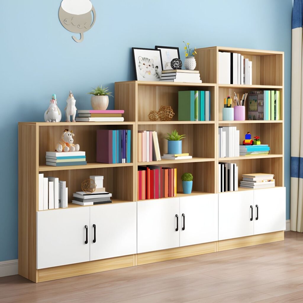 1200x12002 329 Minimalist Scandinavian Bookcase With 2/6 Doors - Sleek Semi-Open Storage Cabinet Bookshelf
