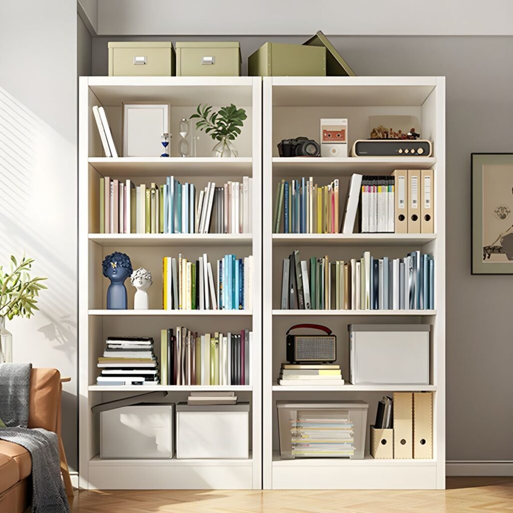 1200x12002 332 Minimalist Open Bookcase - Easy Assembly Modern Wooden Storage Shelf in White & Wood Color Bookshelf