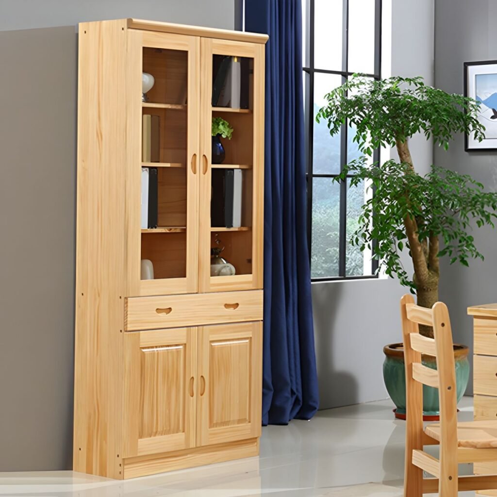 1200x12002 333 Executive Wooden Display Bookcase Cabinet: Semi-Open Library Shelf for Home Office | Natural Finish Bookshelf