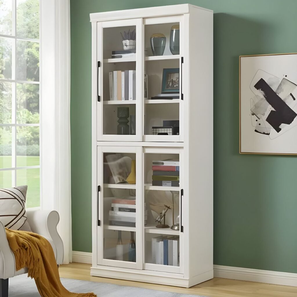 1200x12002 337 Luxury Chalk Organizing Shelf with 2 Cabinet and 6-Shelf Vertical Closed Back
