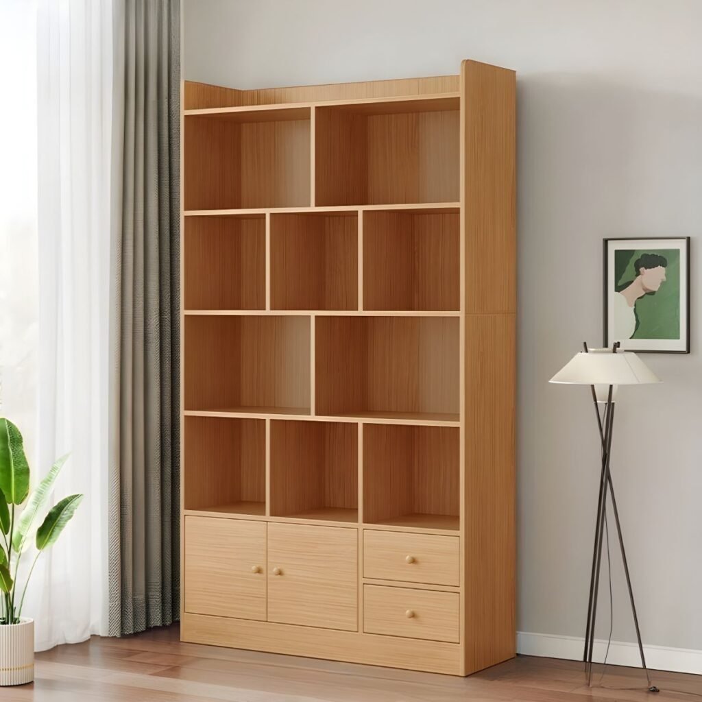 1200x12002 339 Modern Wooden Bookcase with Lower Cabinet Doors and Drawers - 5-Tier Large Storage Shelf for Home Office