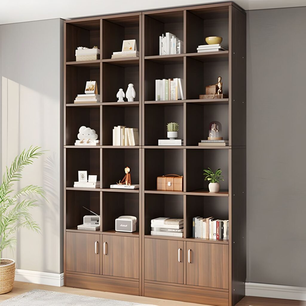 1200x12002 354 Modern Wooden Bookcase with 79" Lower Storage Cabinet - 5-Tier Natural Oak Bookshelf