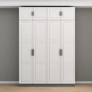 White Modern Simple Style Composite Wood Wardrobe Armoire with Flexible Shelf and Hanging Rod