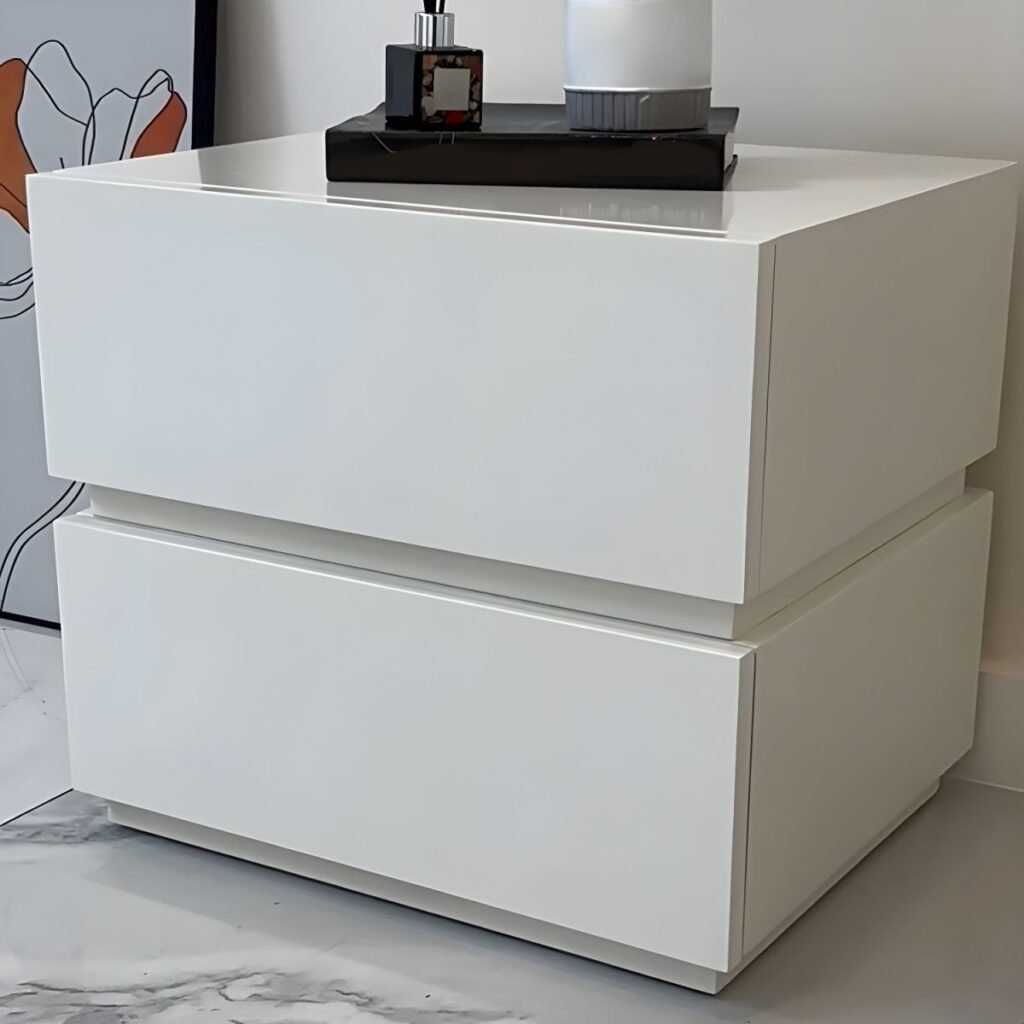 1200x12002 391 Radiant White Nightstand with 2 Silent Drawers