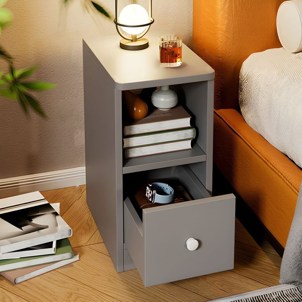 1200x12002 396 Slim Industrial Bedside Tray with 1 Silent Drawer