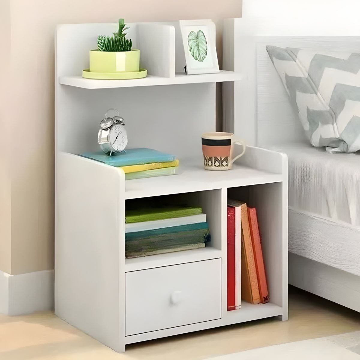 Nightstand Modern Nightstand in Bedroom Wooden Sofa Side Storage with Sliding Drawers - Image 4