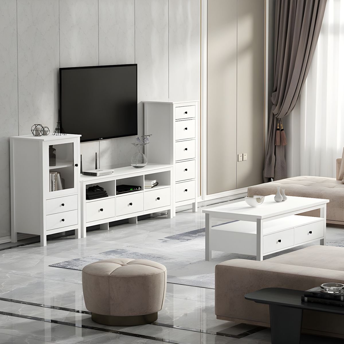 Modern Simple Style Reclaimed Wood TV Stand with Shelf, Drawers, Storage Cabinet, and Open-air Storage