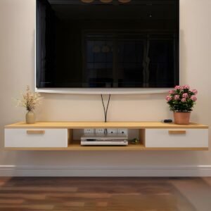 Nordic Wall-Mounted TV Console Solid Wood 2-Drawer Floating TV Stand Console
