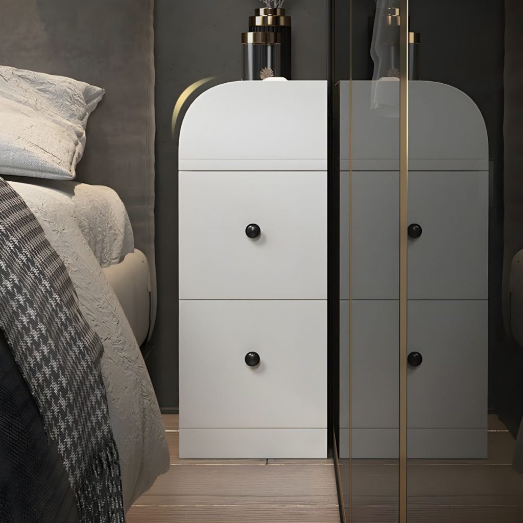 Luxe High Leg Bedside Unit in black and white with E0 panels.