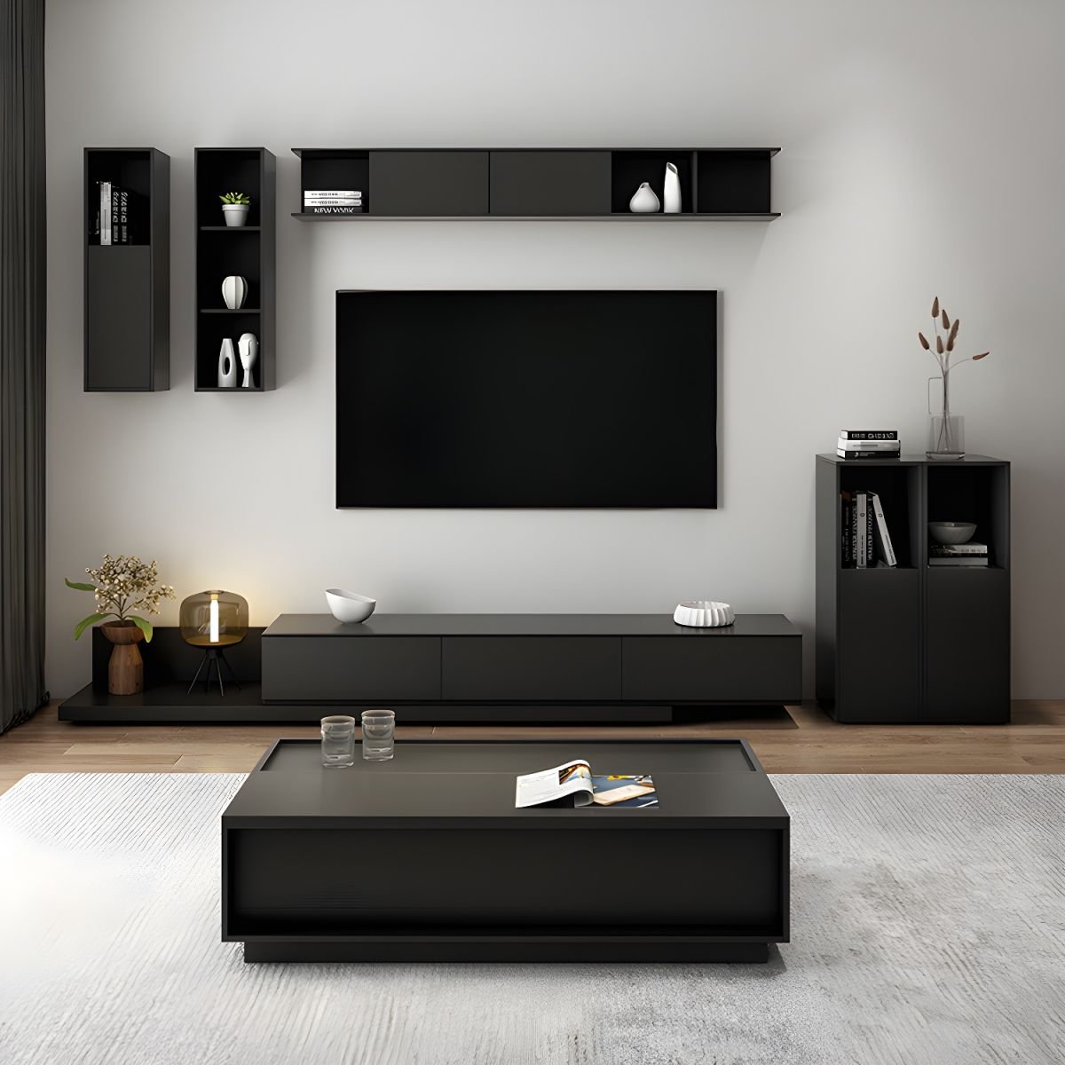 Contemporary TV Stand with 3 Drawers and Wood Material for Modern Home Entertainment