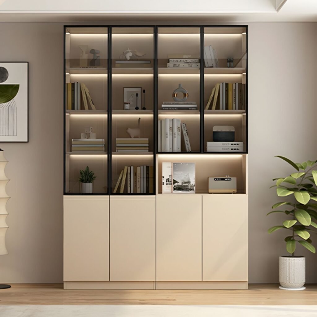 1200x12003 306 Luxury Vertical Organizing Shelf with 4 Cabinets and 3-Shelfin, with lights, Closed Back