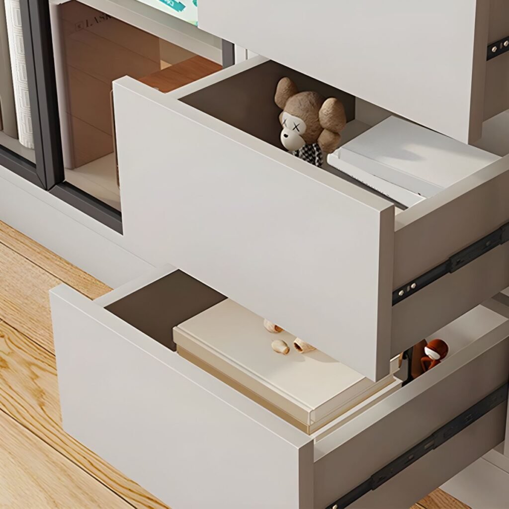 1200x12003 309 Wooden Modern Bookcase With Glass 2/6 Doors 2/3Drawers Storage Living Room Library Cabinet Book Shelvese With Lights Bookshelf