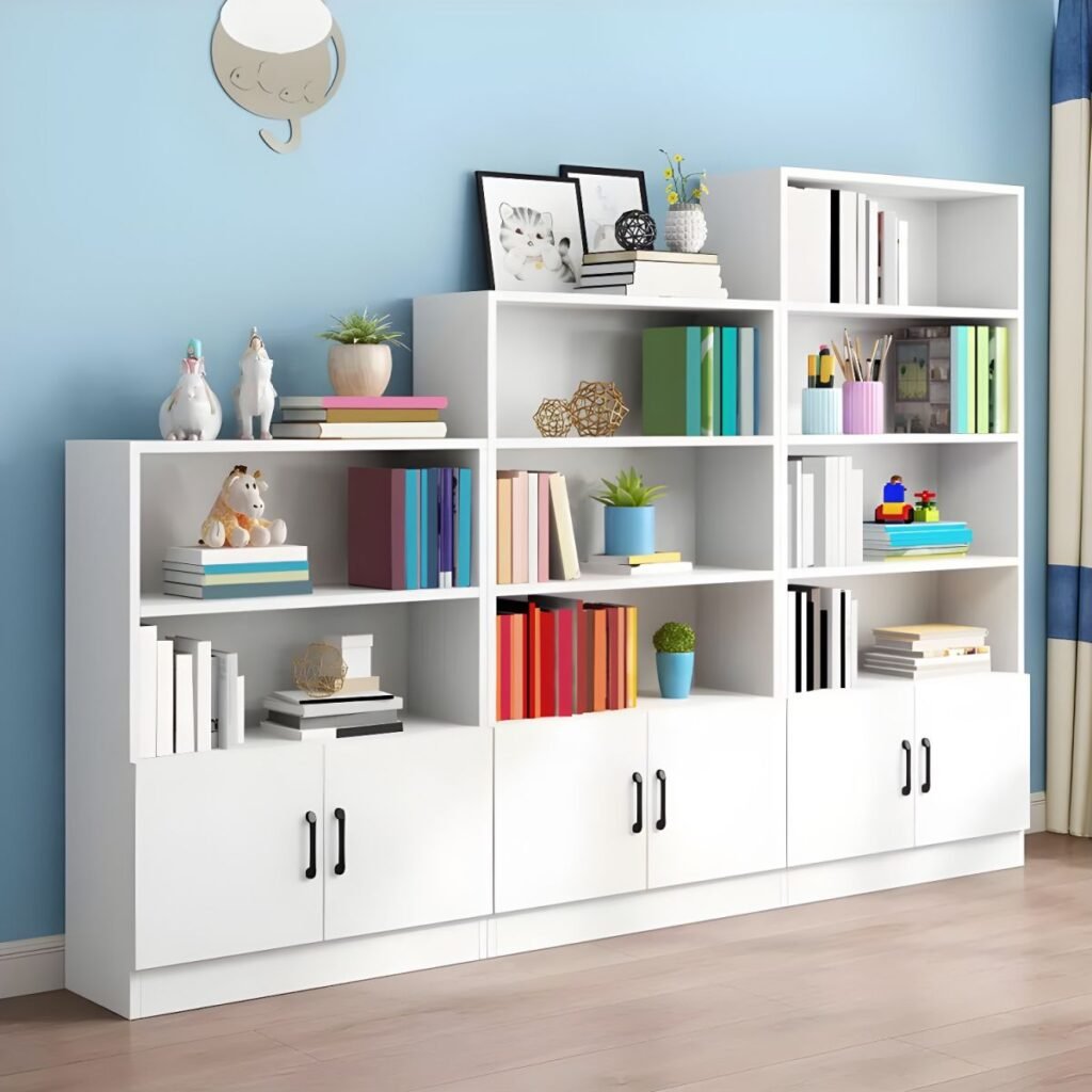 1200x12003 327 Minimalist Scandinavian Bookcase With 2/6 Doors - Sleek Semi-Open Storage Cabinet Bookshelf