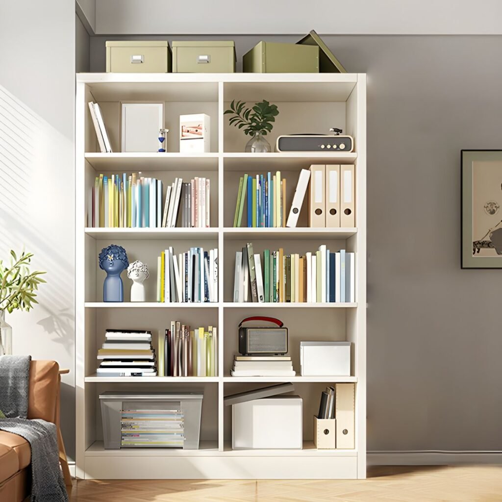1200x12003 330 Minimalist Open Bookcase - Easy Assembly Modern Wooden Storage Shelf in White & Wood Color Bookshelf