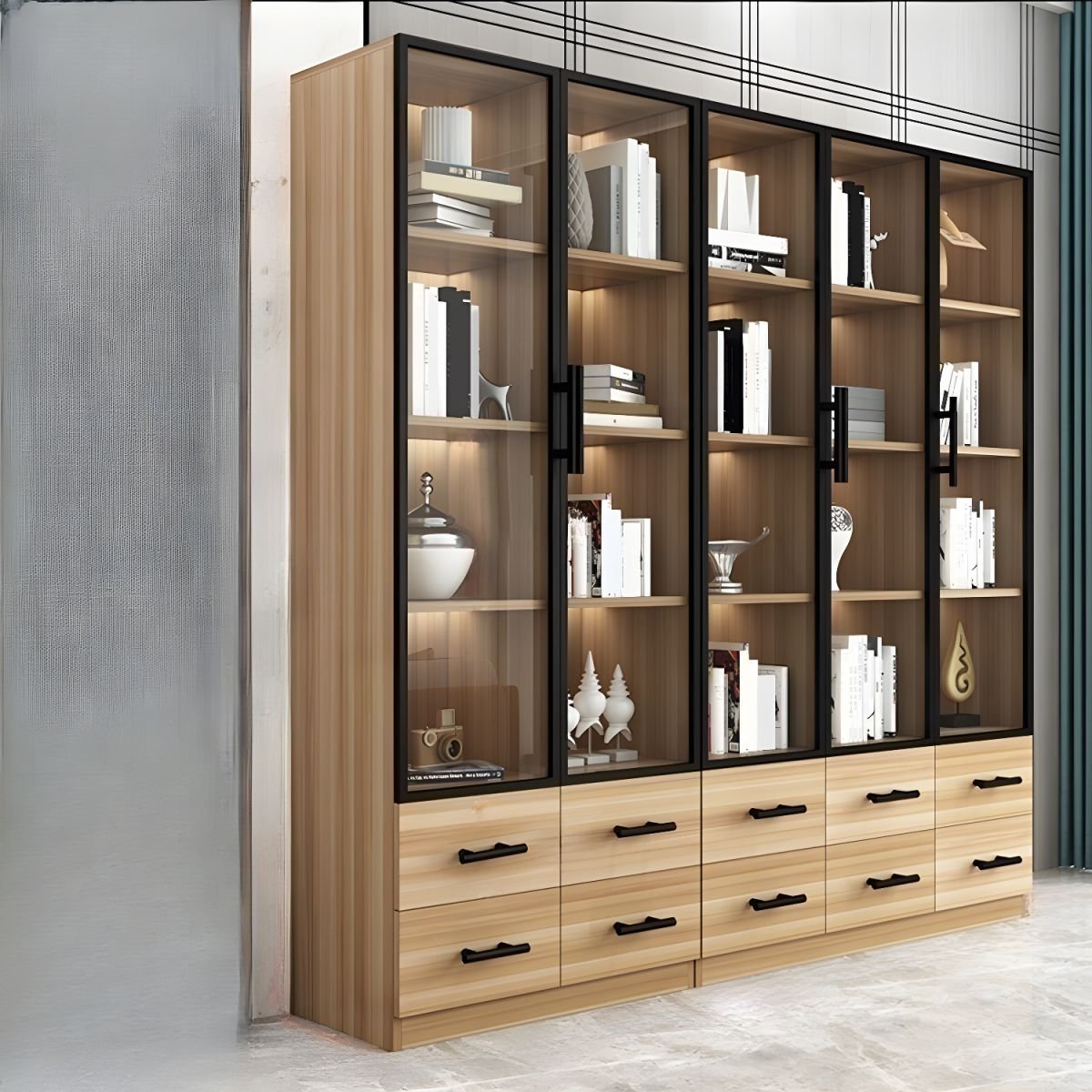 Wooden Bookshelf Design Living Room Book Shelf Library Storage Cabinet Book Shelvese Bookshelf Bookcase - Image 4