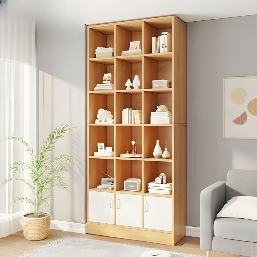 1200x12003 352 Modern Wooden Bookcase with 79" Lower Storage Cabinet - 5-Tier Natural Oak Bookshelf