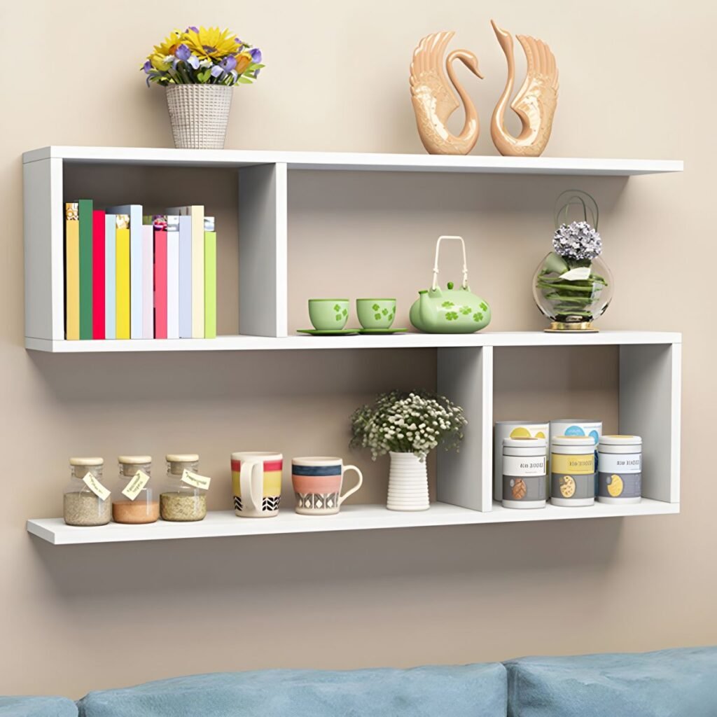 1200x12003 363 Wall-Mounted Timber Unit – Brilliant 29.5-Inch Floating Walnut Shelf, Harmonious 2-Tier Open Storage for Modern Gallery Walls