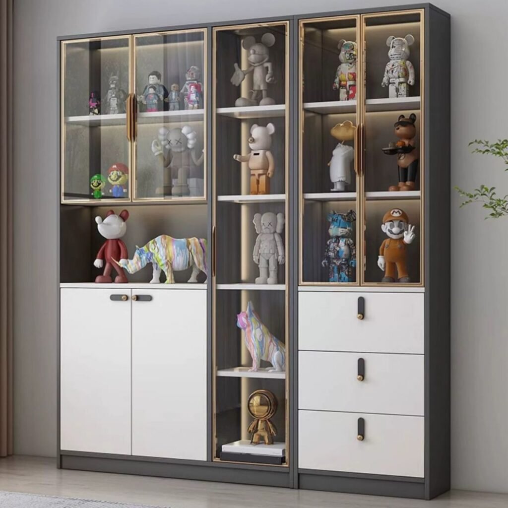 1200x12003 370 Transcendent Gilded Library – Breathtaking 94.5-Inch Charcoal & White Showcase with Gold-Rimmed 3C Glass and Radiant LED
