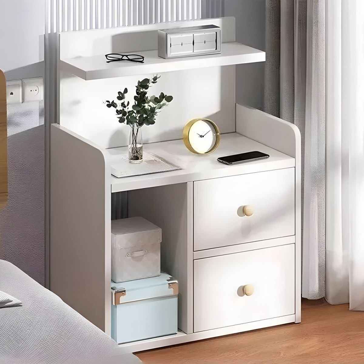 Nightstand Modern Nightstand in Bedroom Wooden Sofa Side Storage with Sliding Drawers - Image 5
