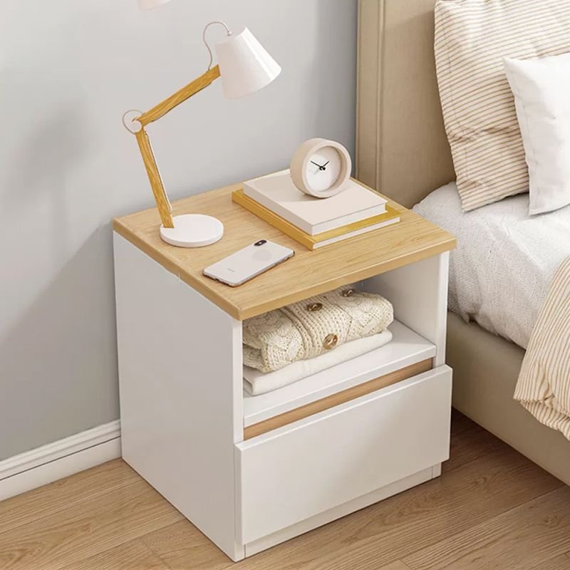 Nightstand Modern White Nightstand in Bedroom Wooden Sofa Side Storage with Sliding Drawers - Image 4