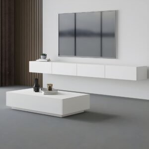 White Wood Deco Rectangle TV Stand With 4-Cabinet/2-Cabinet/6 Cabinets For Living Room