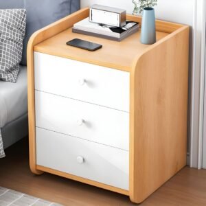 Wood grain Nightstand in Bedroom Wooden Sofa Side Storage with Sliding Drawers