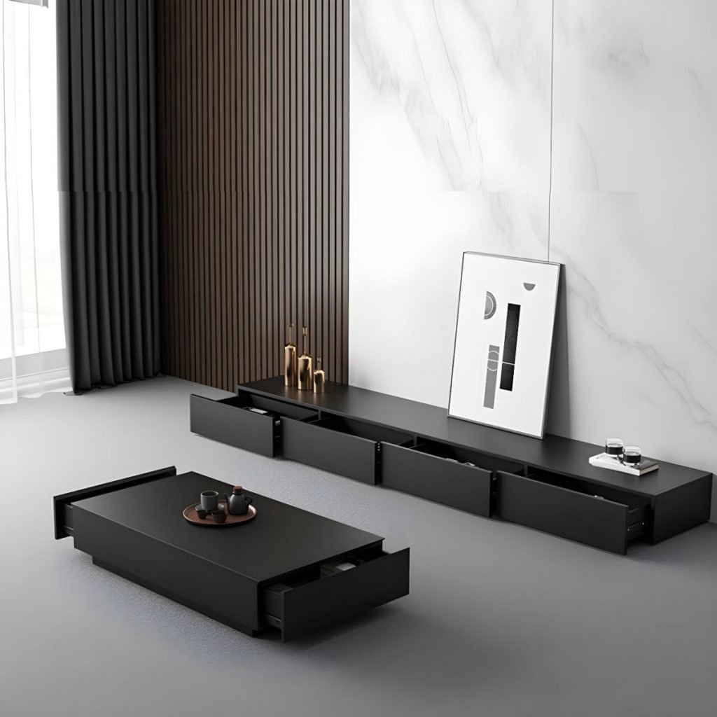 Matte Black Grain TV Stand 180cm with 4 silent drawers.