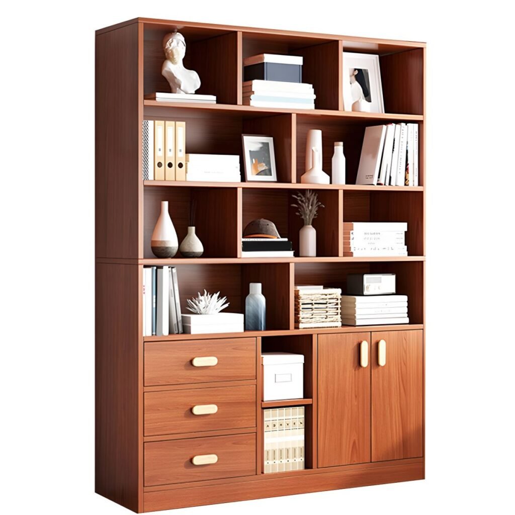 1200x12004 329 Open Unit With Hidden Storage Bookcase - Modern Wood Grain Library Tower Bookshelf