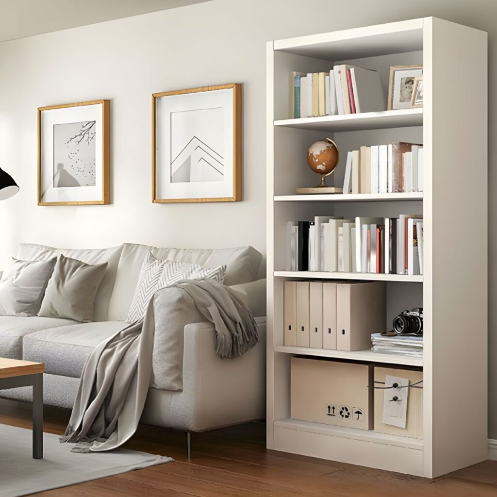 1200x12004 330 Minimalist Open Bookcase - Easy Assembly Modern Wooden Storage Shelf in White & Wood Color Bookshelf