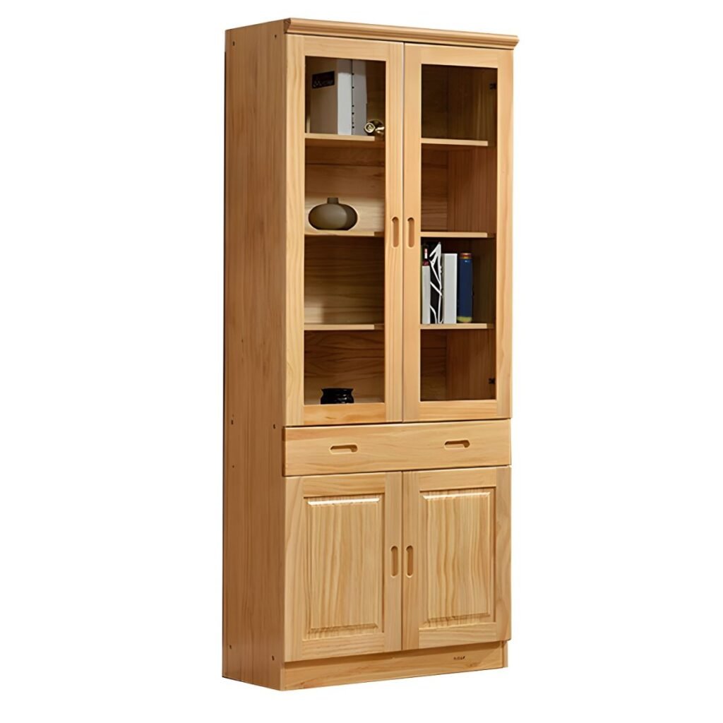 1200x12004 331 Executive Wooden Display Bookcase Cabinet: Semi-Open Library Shelf for Home Office | Natural Finish Bookshelf