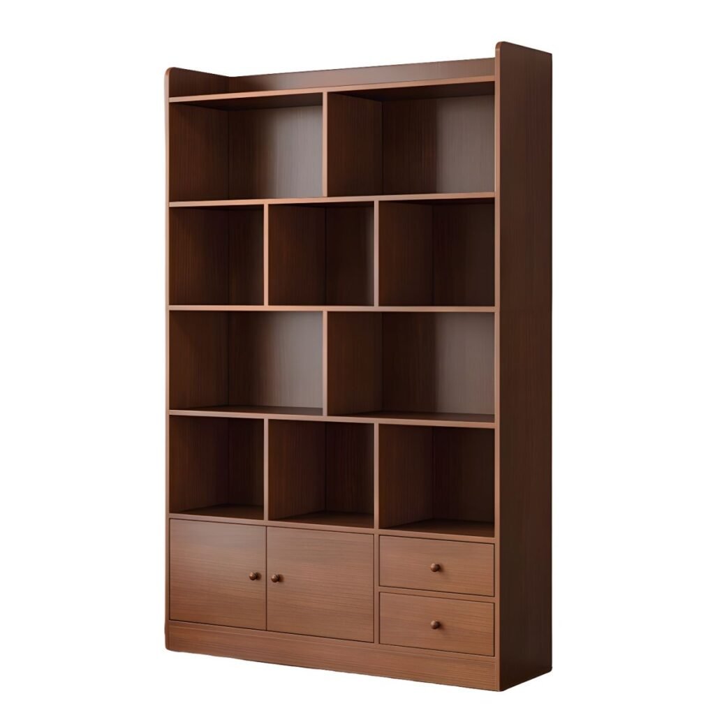 1200x12004 336 Modern Wooden Bookcase with Lower Cabinet Doors and Drawers - 5-Tier Large Storage Shelf for Home Office