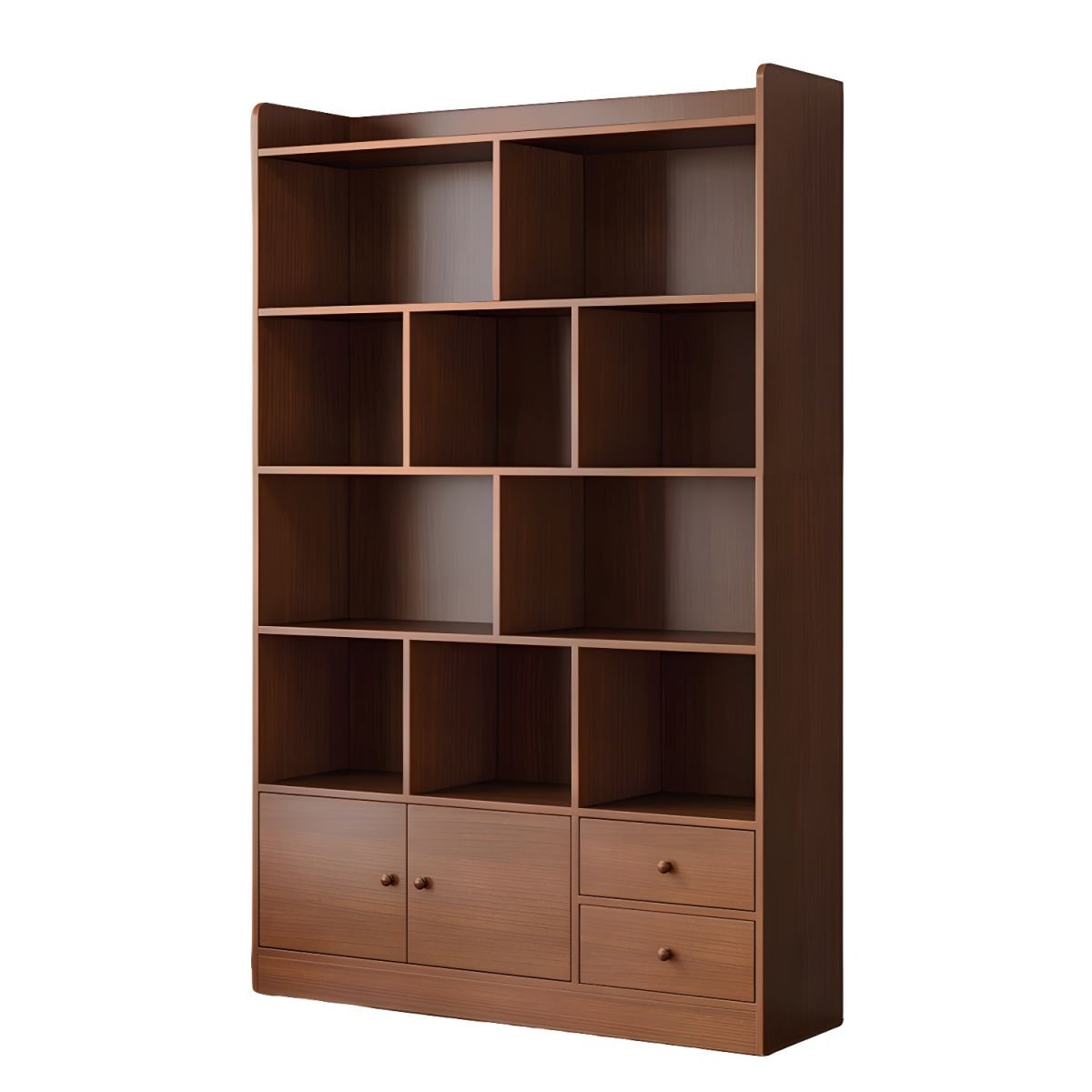 Modern Wooden Bookcase with Lower Cabinet Doors and Drawers - 5-Tier Large Storage Shelf for Home Office - Image 6