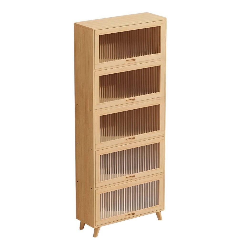 1200x12004 348 Apexerahomelife Natural Wood Fluted Glass Bookcase JX-BC-032 with Dust-Proof Flip Doors