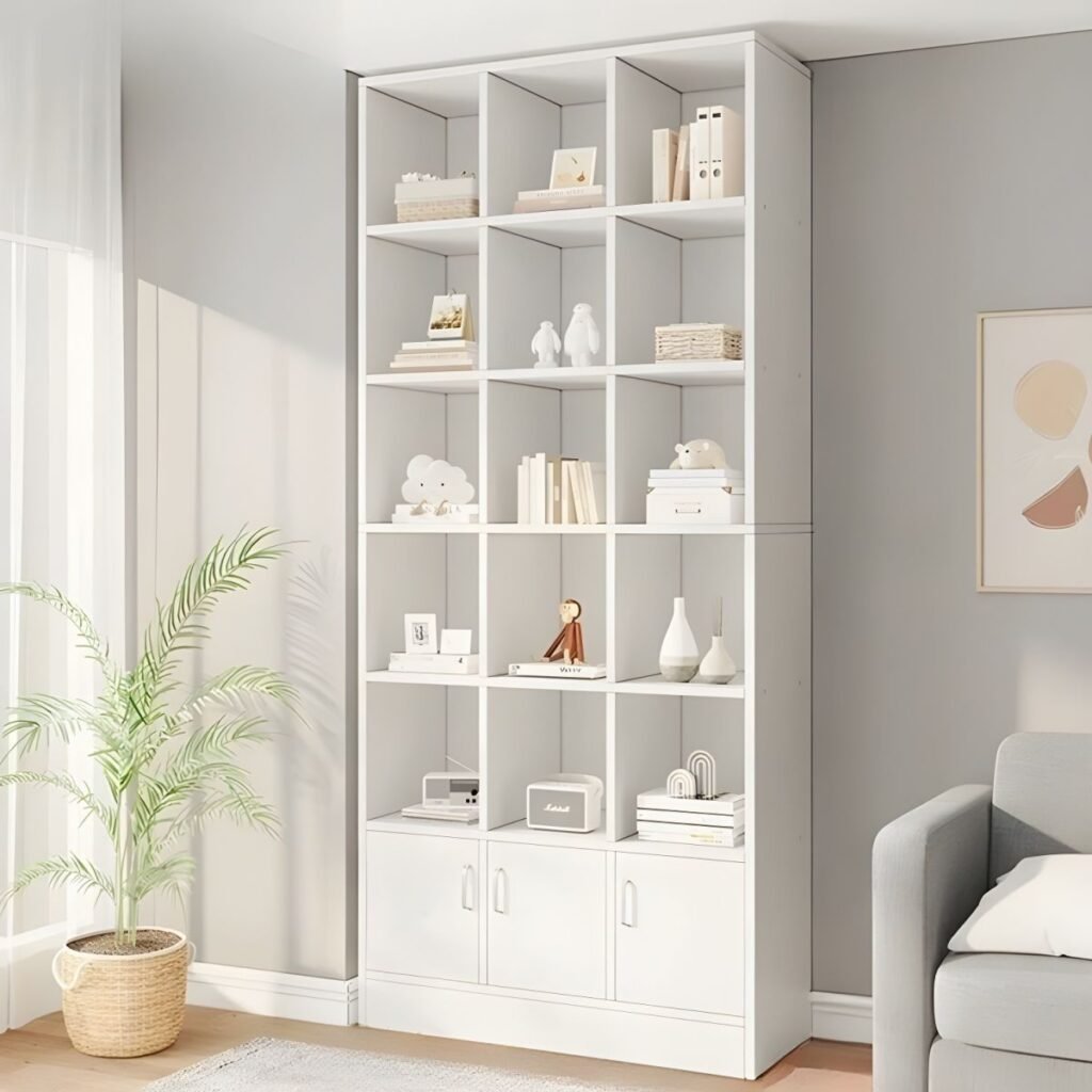 1200x12004 351 Modern Wooden Bookcase with 79" Lower Storage Cabinet - 5-Tier Natural Oak Bookshelf