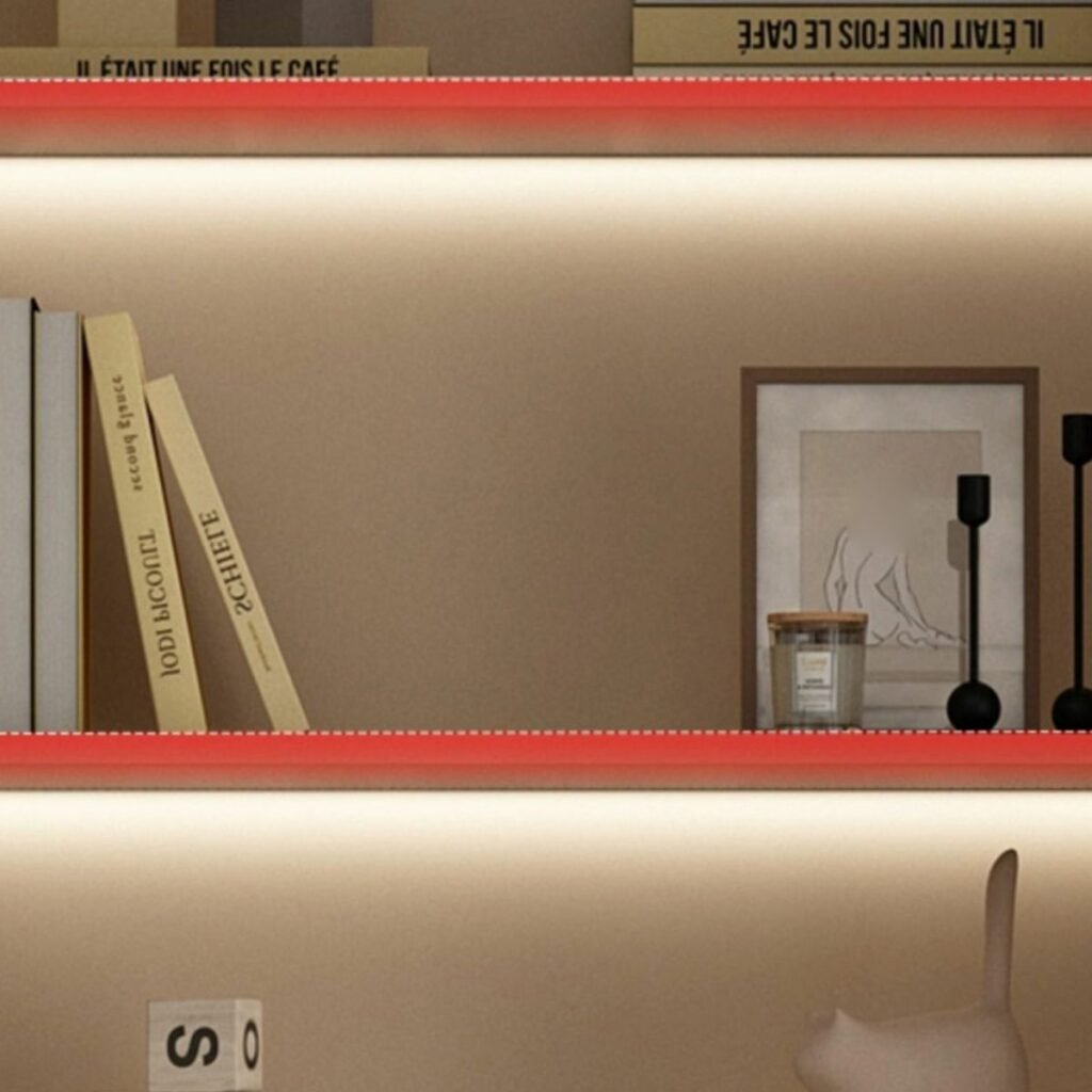 1200x12005 309 Luxury Vertical Organizing Shelf with 4 Cabinets and 3-Shelfin, with lights, Closed Back