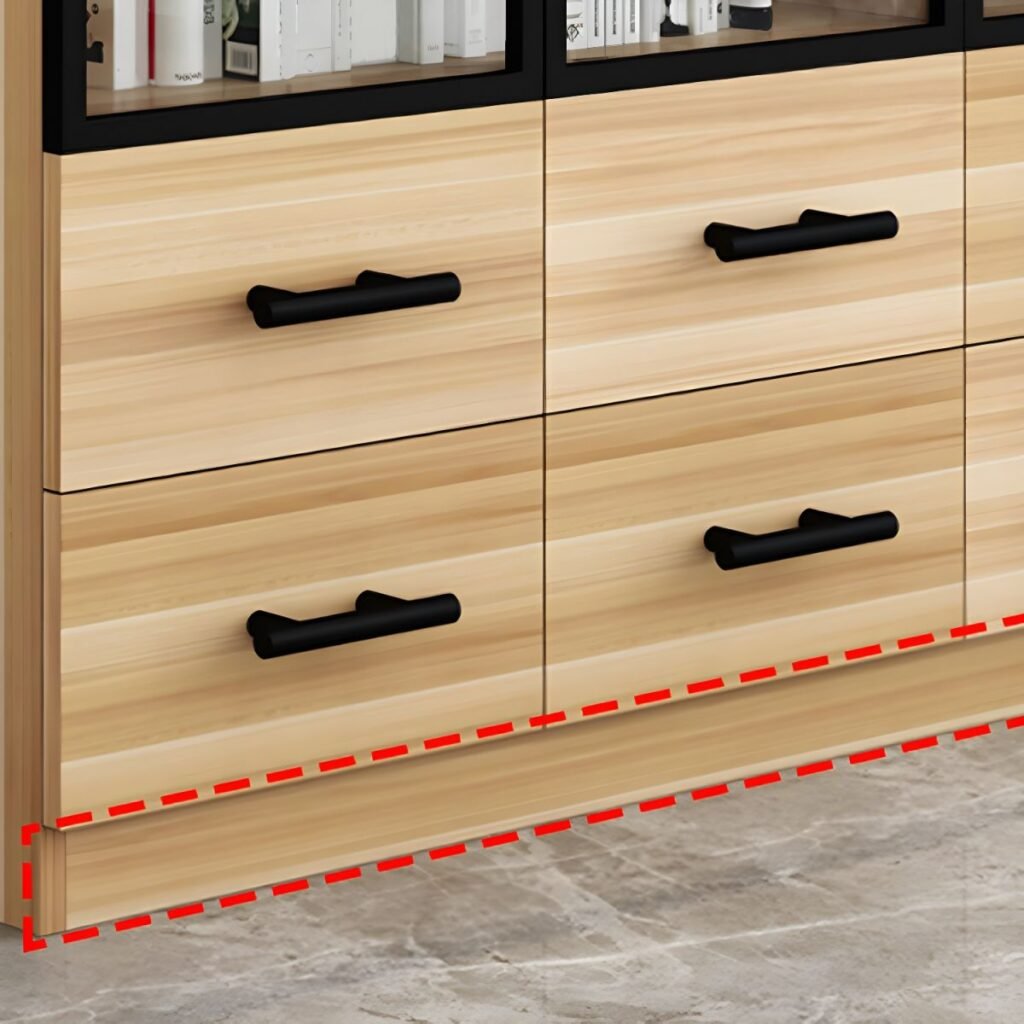 1200x12005 330 Sustainable Engineered Wood Bookcase with Integrated Glass Display Case and Bottom Drawer Storage - Modern Minimalist Style