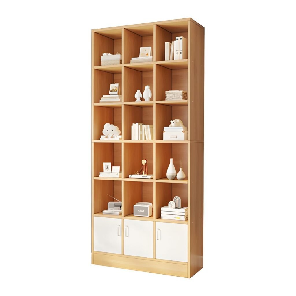 1200x12005 348 Modern Wooden Bookcase with 79" Lower Storage Cabinet - 5-Tier Natural Oak Bookshelf