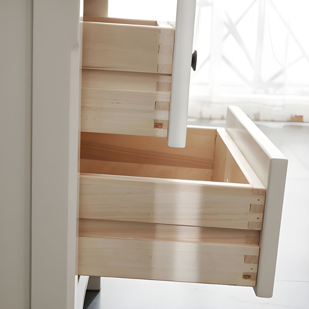 Nightstand White Nightstand in Bedroom Wooden Sofa Side Storage with Sliding Drawers and Shelves - Image 5