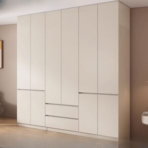 Cream Simple Composite Wood Self-supporting Wardrobe with Soft Close Drawer, Soft Close Door, and Interior Shelves