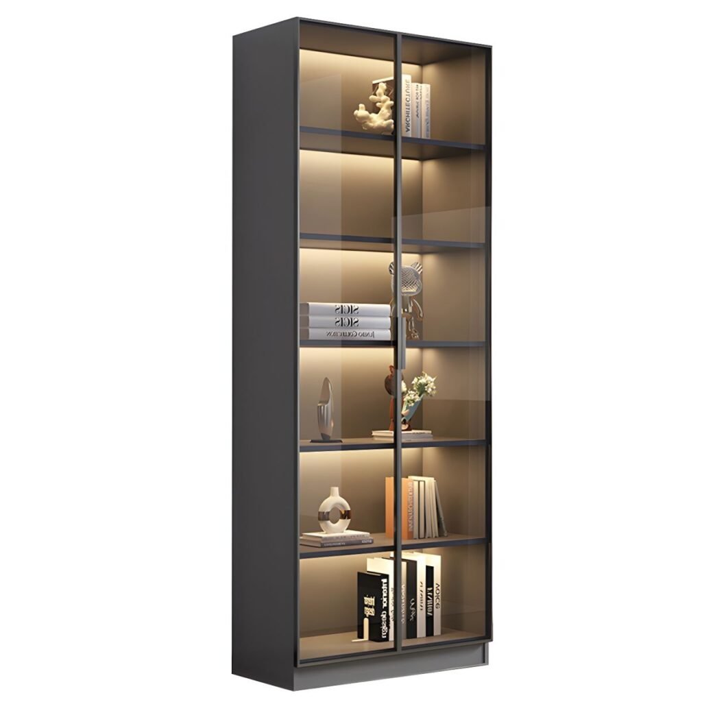 1200x12006 309 Modern Wooden Bookcase With Glass 2/6 Doors Library 2/3Drawers Storage Living Room Cabinet Book Shelvese With Lights Bookshelf