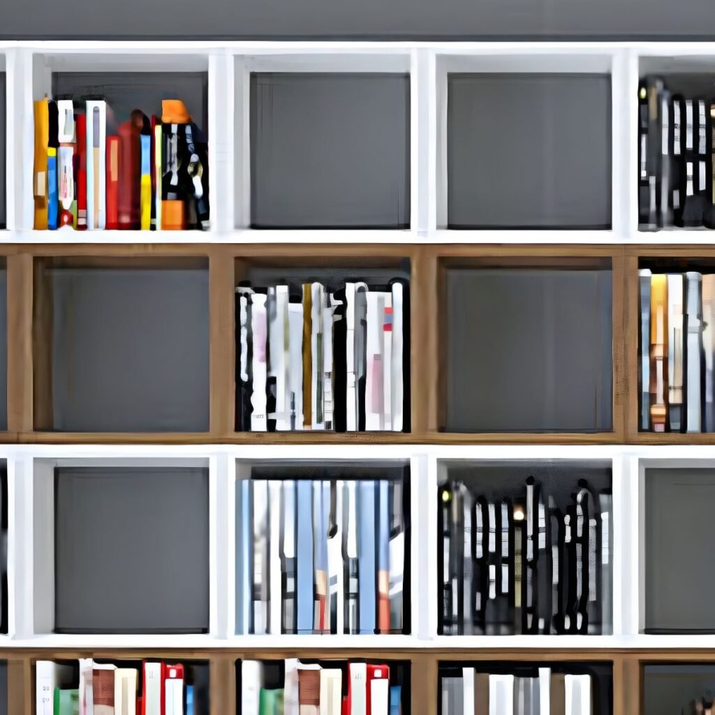 1200x12006 333 Modern Wooden Bookcase with Open Shelf Design - Minimalist Modular Library for Home Office