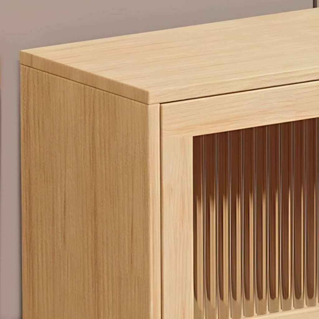 1200x12006 341 Apexerahomelife Natural Wood Fluted Glass Bookcase JX-BC-032 with Dust-Proof Flip Doors
